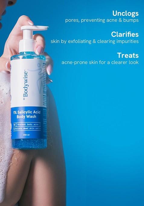 Be Bodywise 1 Salicylic Acid Body Wash 250 Ml With Free Loofah To Prevent Acne