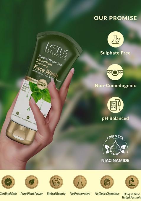 Lotus Botanicals Natural Green Tea Hydradetox Clarifying Face Wash With Niacinamide 100 Ml
