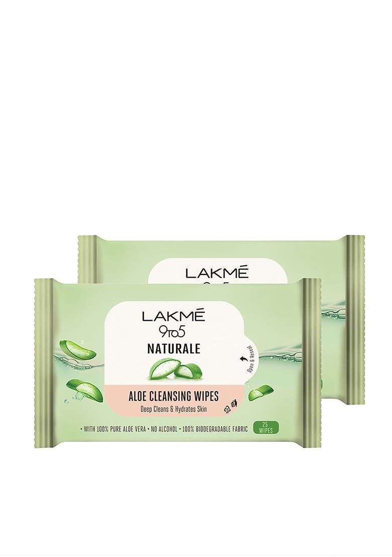 Lakme Pack Of 2 9 To5 Naturale Aloe Cleansing Wipes - Indya