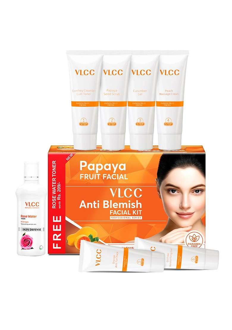 Vlcc Papaya Fruit Facial Kit 300G With Free Rose Water Toner 100Ml - Indya
