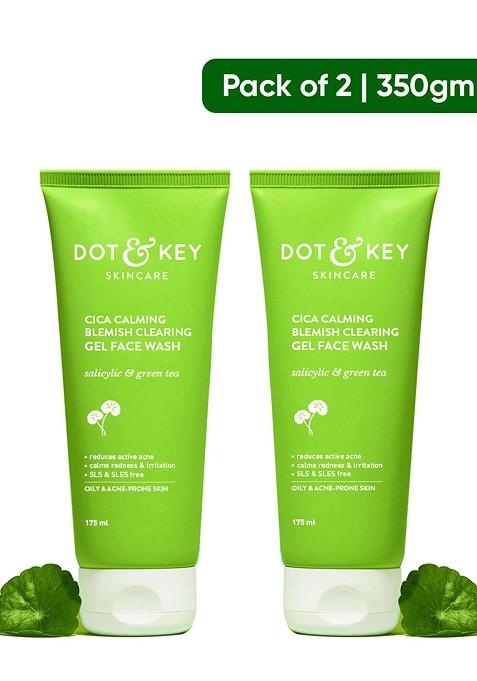 Dot & Key 2 Pcs Cica Calming Salicylic Acid Blemish Clearing Gel Face Wash 175Ml Each