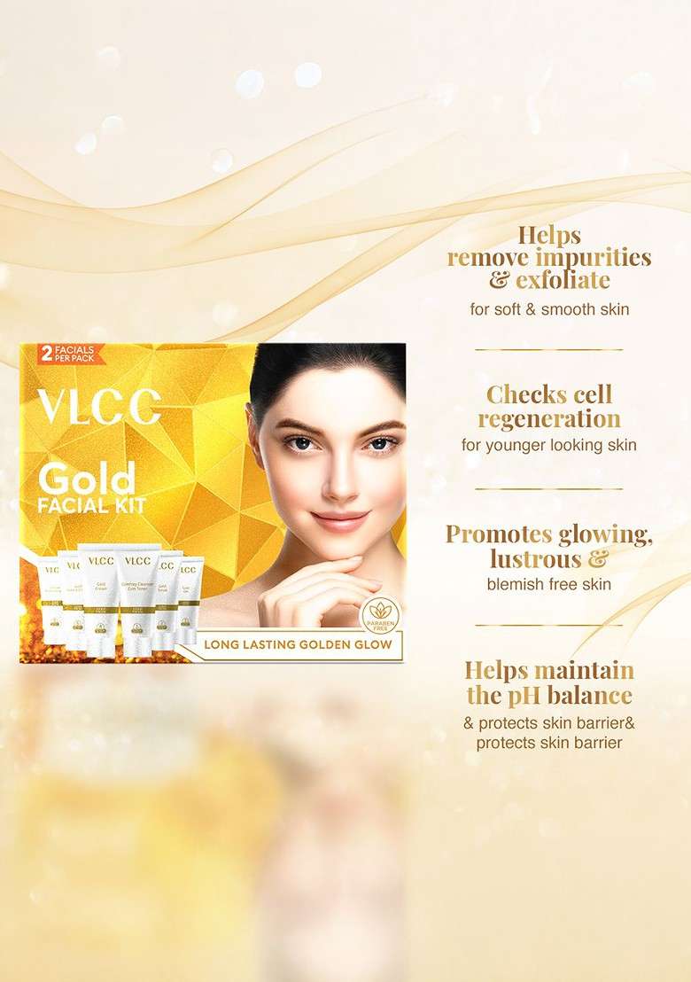 Vlcc Set Of 2 Gold Facial Kit For Luminous Radiant Complexion - Indya
