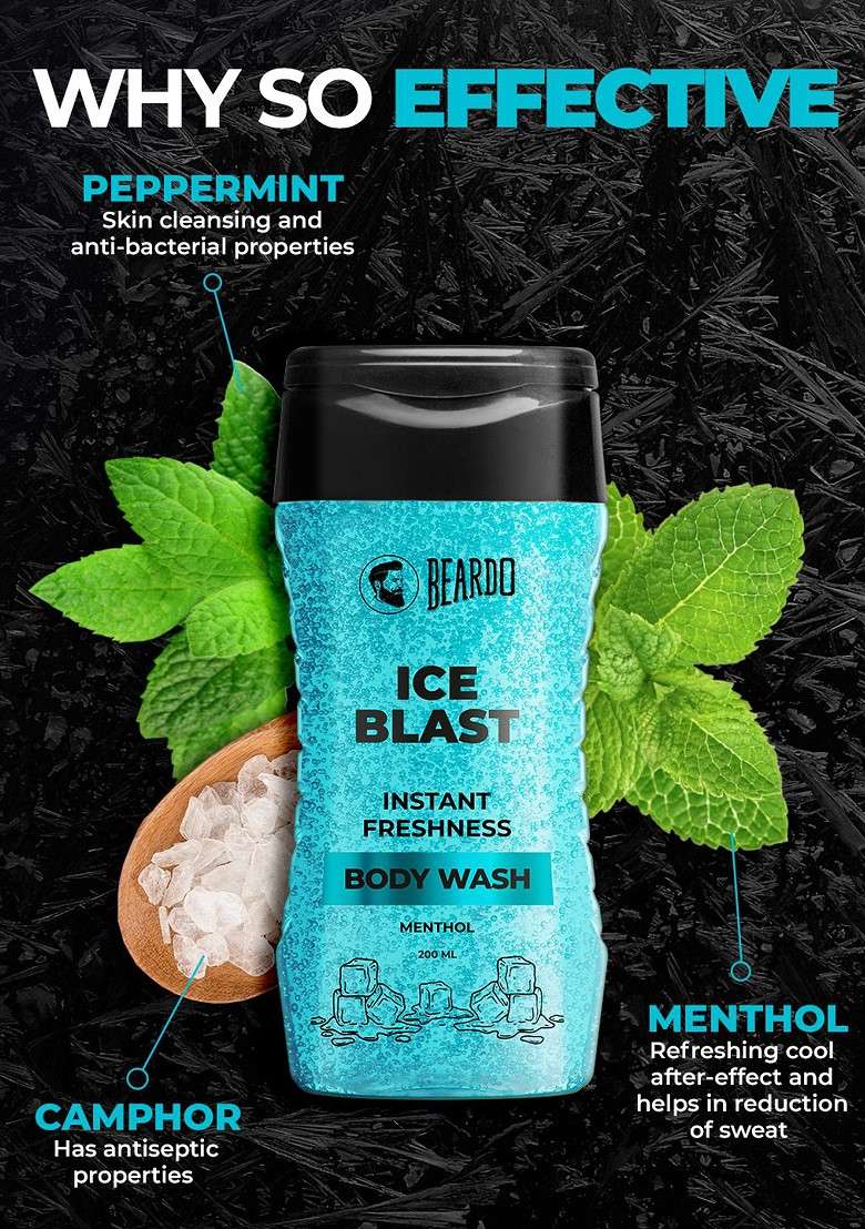Beardo B Acne Clear Body Wash To Purify Skin Ice Blast For Freshnes 200Ml Each - Indya