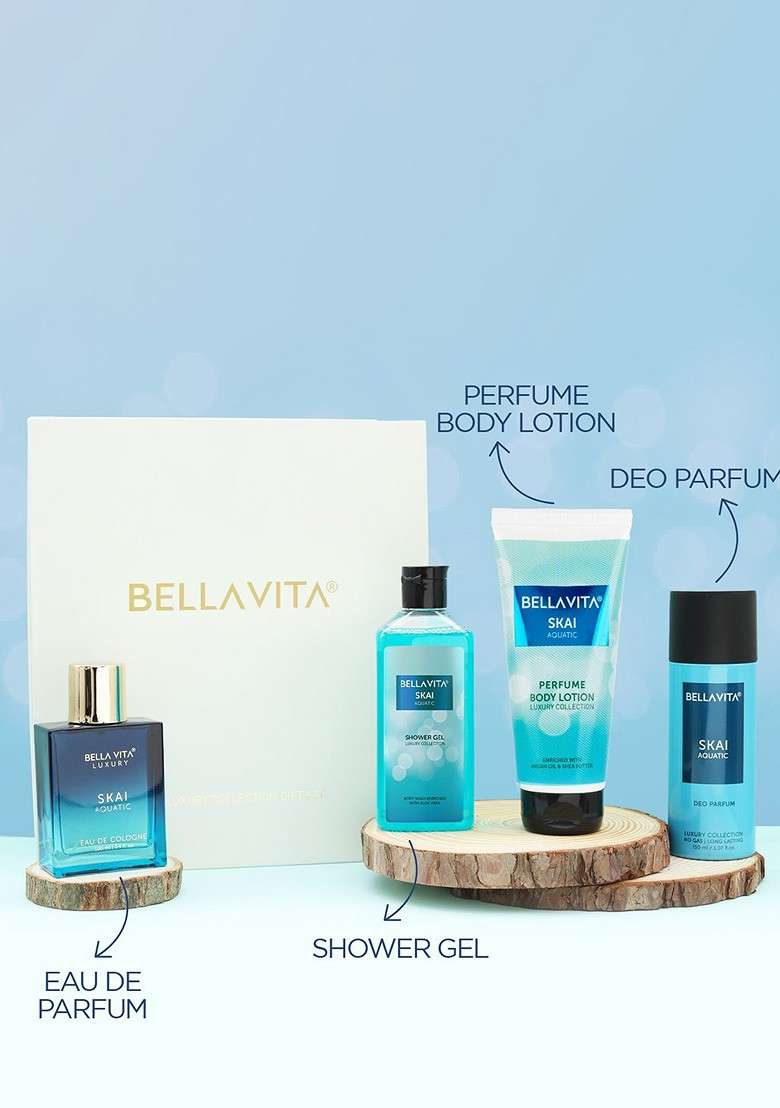 Bella Vita Organic Skai Aquatic Shower Gel Body Lotion Edp Deodorant Gift Set - Indya