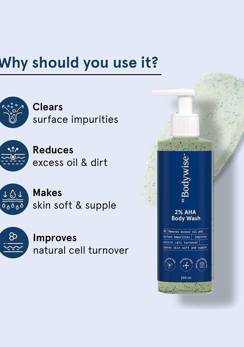 Be Bodywise 2 Aha Exfoliates Promotes Glowing Radiant Skin Body Wash 250 Ml