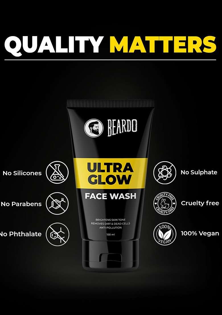 Beardo Men Set Of 2 Ultra Glow Face Wash To Brighten Skin Tone Remove Dirt 100Ml Each - Indya
