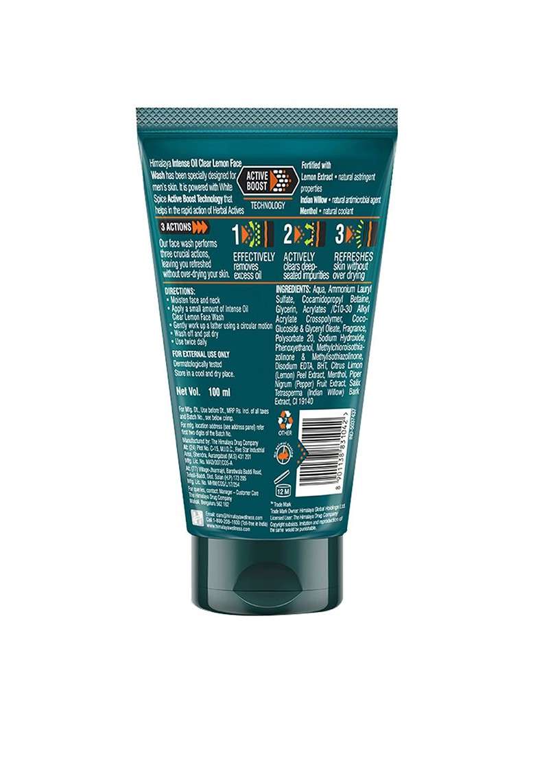 Himalaya Men Intense Oil Clear Lemon Face Wash 100 Ml - Indya