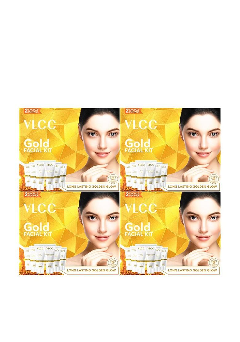 Vlcc Set Of 4 Gold Facial Kit For Luminous Radiant Complexion