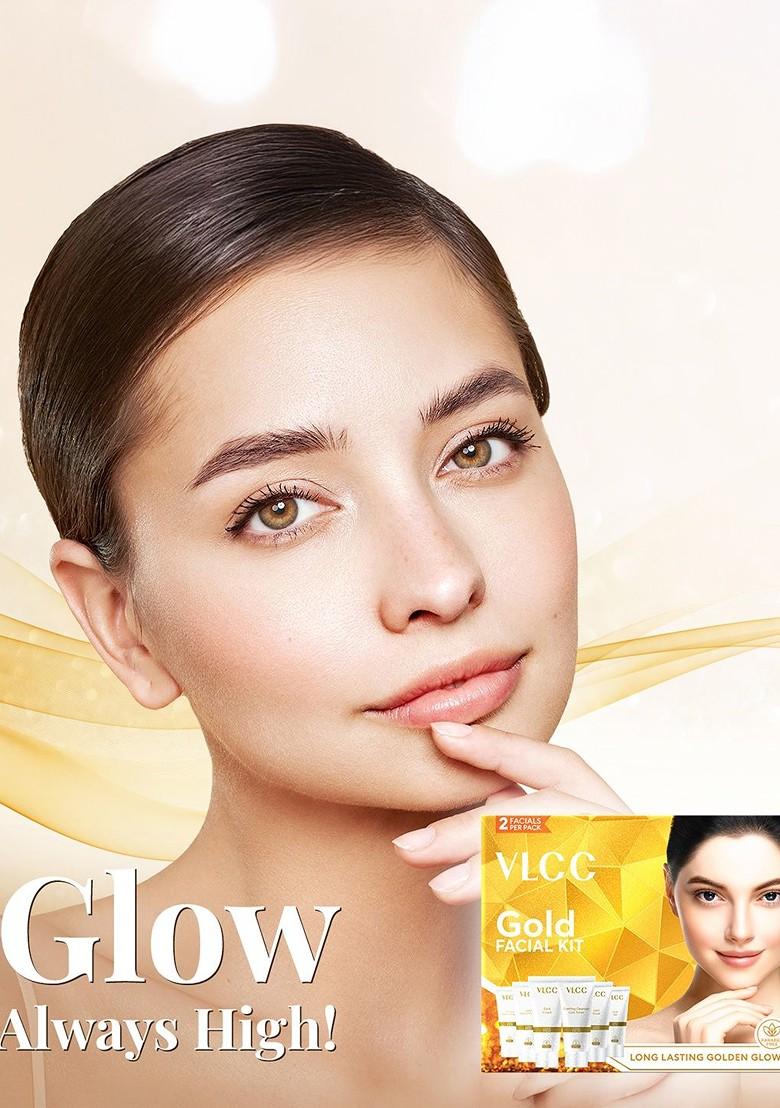 Vlcc Set Of 4 Gold Facial Kit For Luminous Radiant Complexion