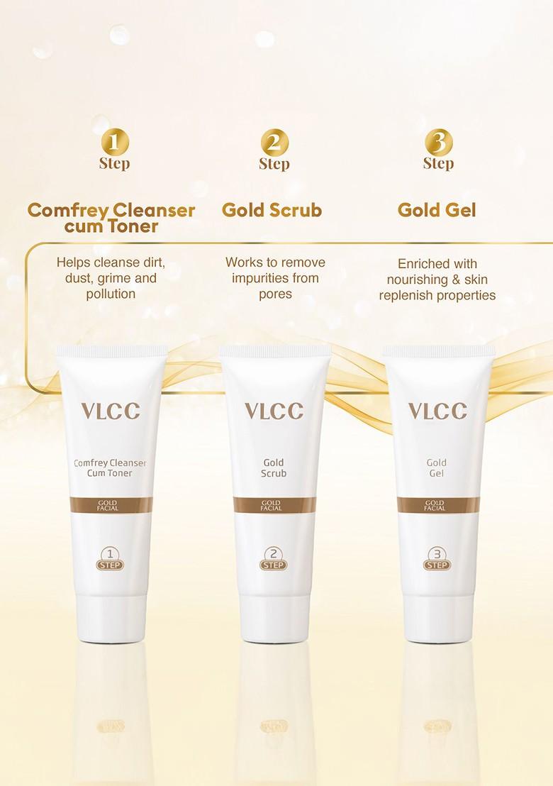 Vlcc Set Of 4 Gold Facial Kit For Luminous Radiant Complexion