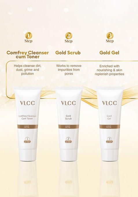 Vlcc Set Of 4 Gold Facial Kit For Luminous Radiant Complexion