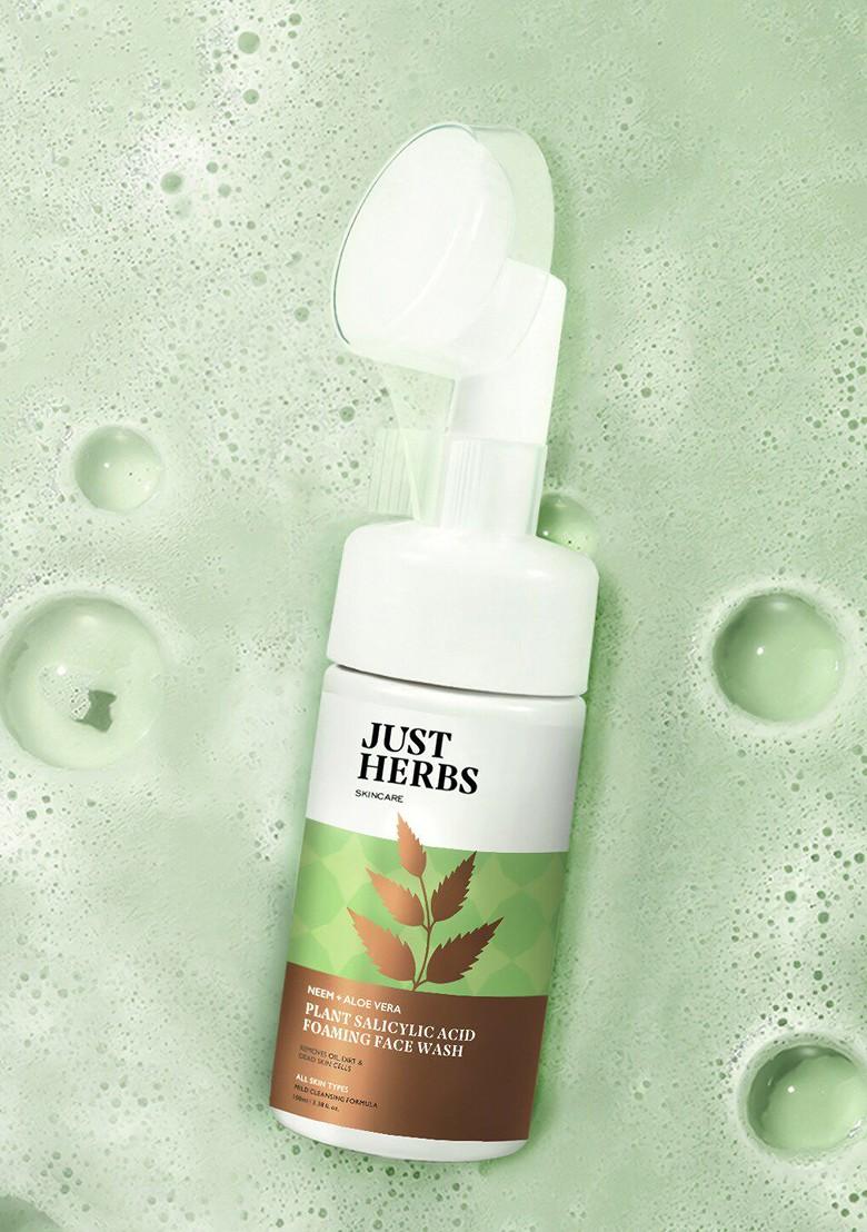 Just Herbs Neem Aloe Vera Plant Salicylic Acid Foaming Face Wash 100Ml