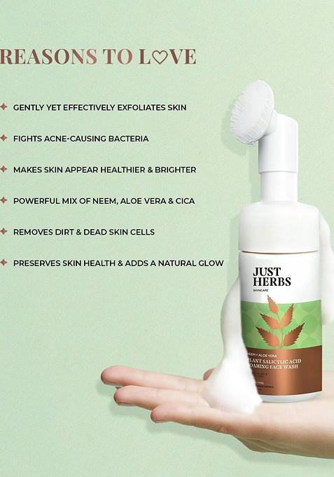 Just Herbs Neem Aloe Vera Plant Salicylic Acid Foaming Face Wash 100Ml