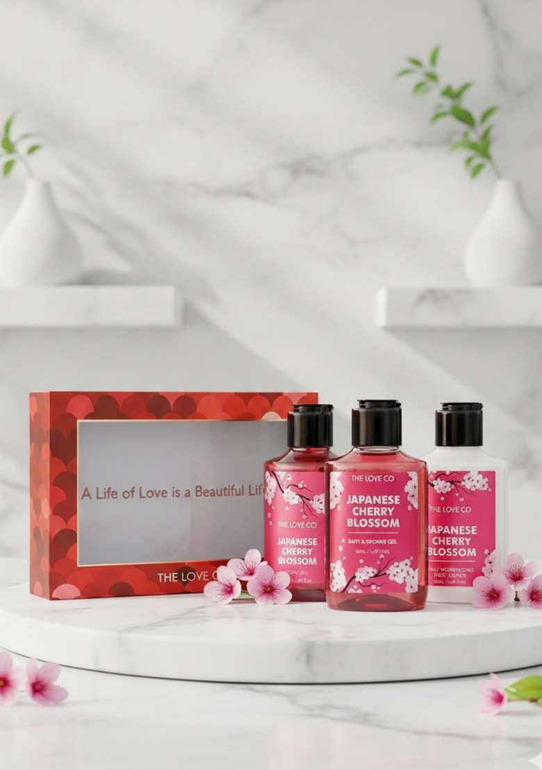 The Love Co Japanese Cherry Blossom Body Wash Lotion Shampoo Gift Set - Indya