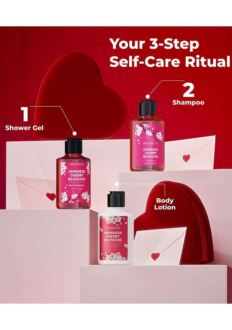 The Love Co Japanese Cherry Blossom Body Wash Lotion Shampoo Gift Set - Indya