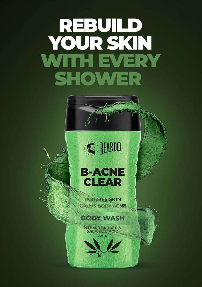 Beardo Men B Acne Clear Body Wash With Neem Salicylic Acid 200 Ml - Indya