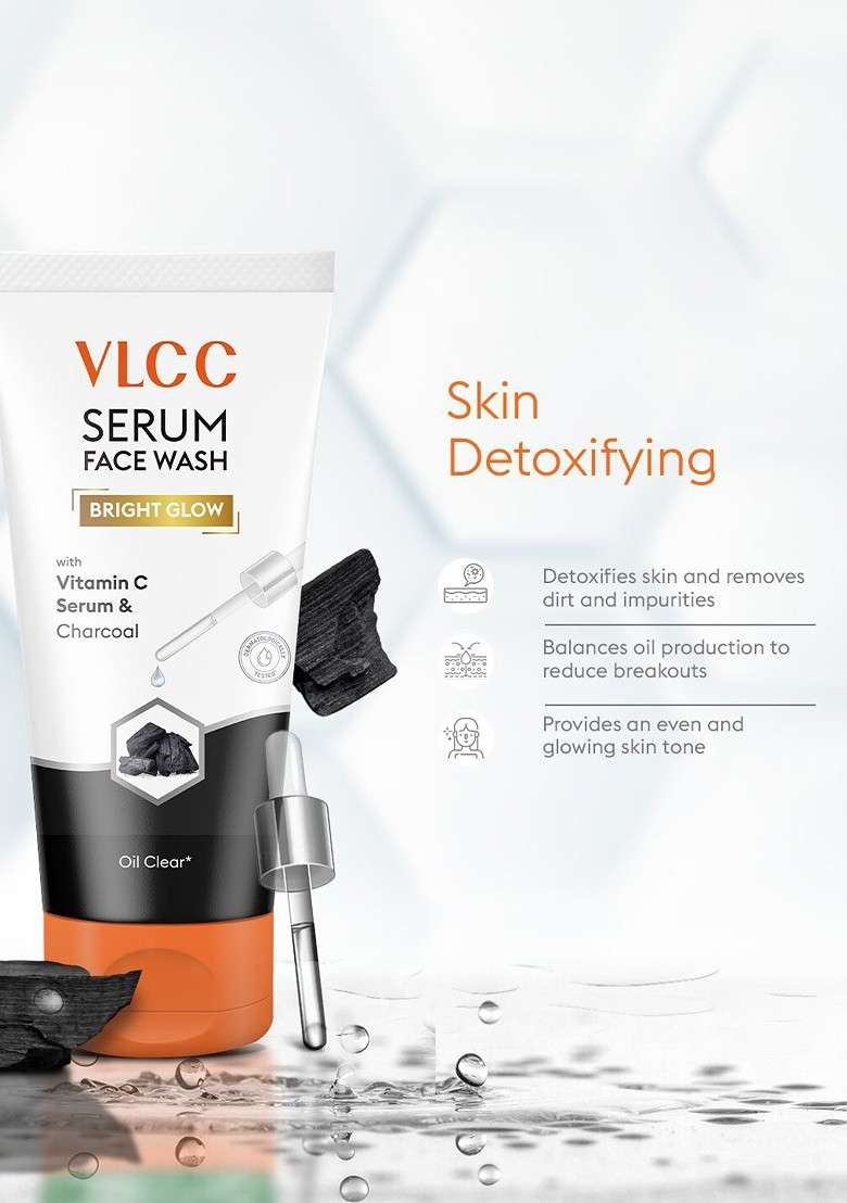 Vlcc Bright Glow Serum Face Wash With Vitamin C Charcoal 100Ml - Indya