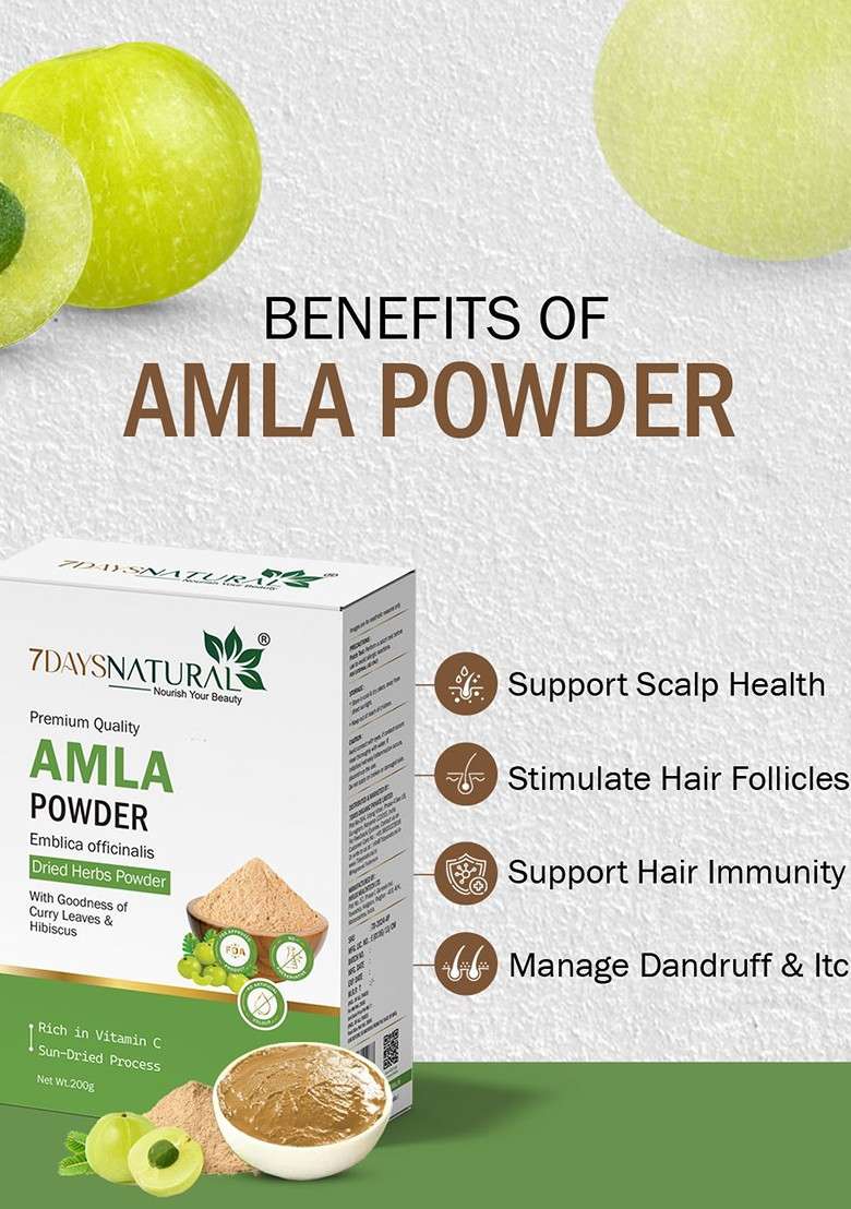 7Daysnatural Natural Herbal Amla Powder For Face Hair 200 G - Indya
