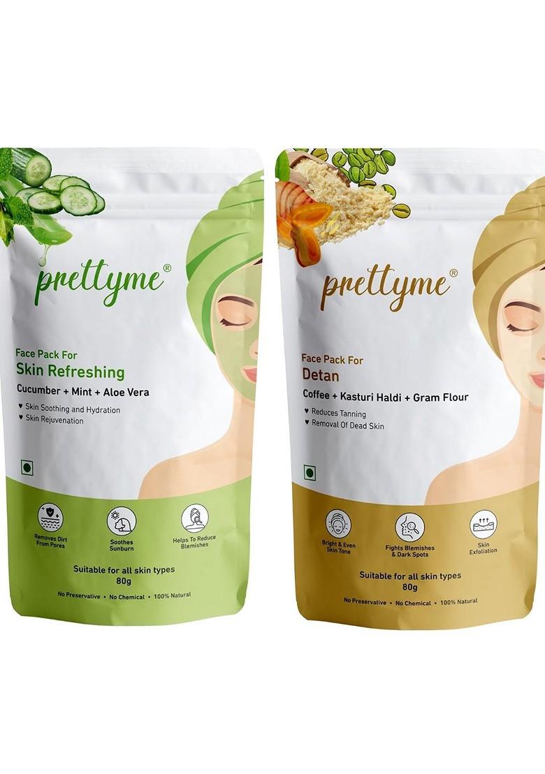Prettyme Set Of 2 Refreshing Detan Powder Face Mask 80 G Each