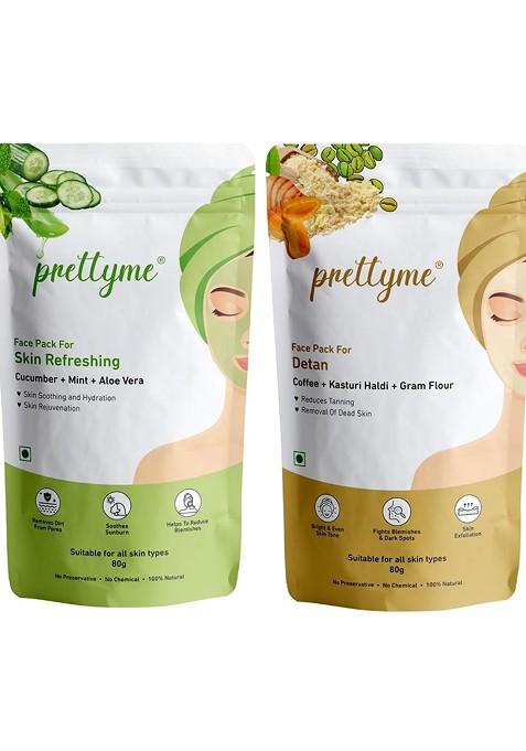 Prettyme Set Of 2 Refreshing Detan Powder Face Mask 80 G Each