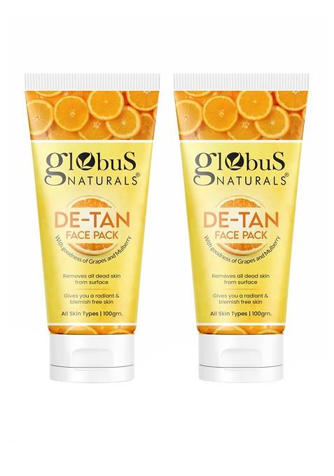 Globus Naturals Set Of 2 De Tan Face Pack With Grapes Mulberry 100 G Each