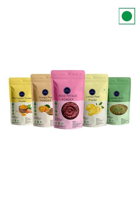 Vedicine Set Of 5 Turmeric Orange Rose Petal Lemon Neem Leaf Power Face Pack 50 G Each