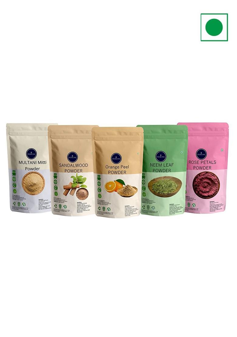 Vedicine Multani Mitti Sandalwood Orange Neem Leaf Rose Petal Powder Face Mask 75G Each