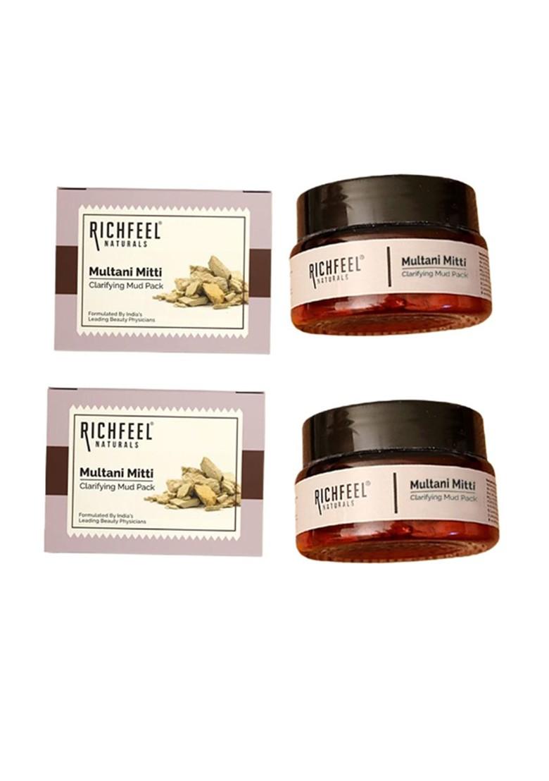 Richfeel Set Of 2 Multani Mitti Clarifying Mud Pack For Acne Prone Skin 100G Each