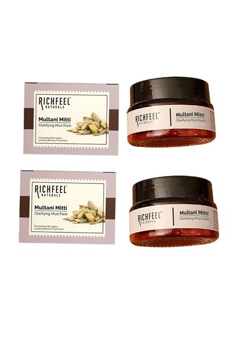 Richfeel Set Of 2 Multani Mitti Clarifying Mud Pack For Acne Prone Skin 100G Each