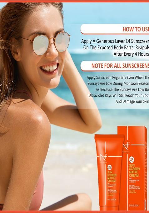 N Plus Professional Sun Screen Spf 60 Matte Cream With Hyaluronic Acid Vitamin E 50 Ml