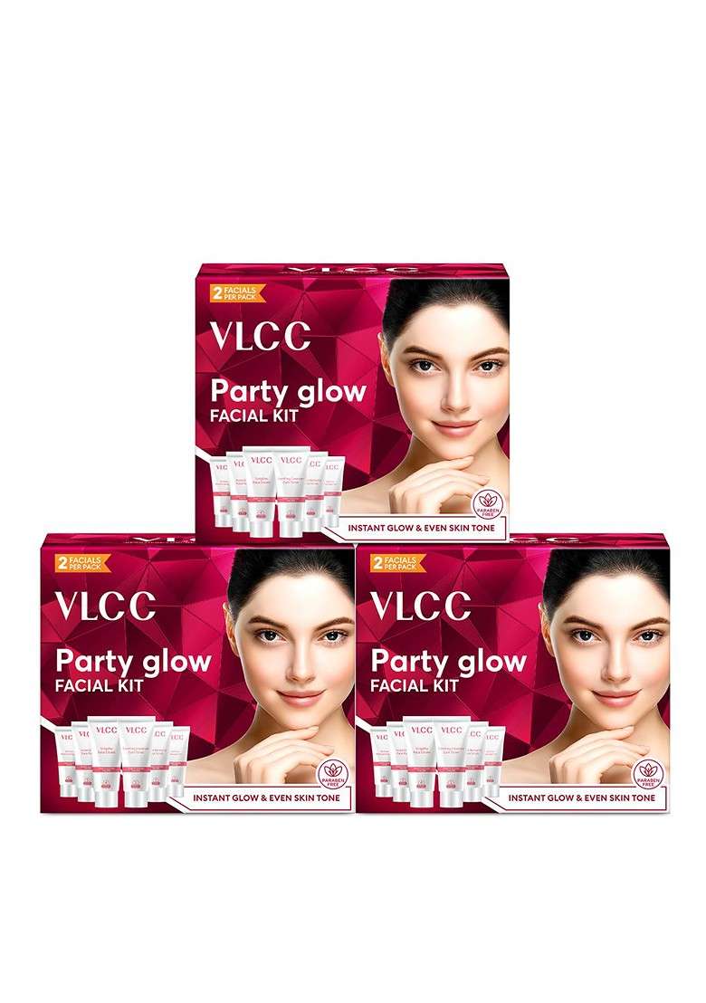 Vlcc Set Of 3 Party Glow Single Facial Kit For Instant 60G Each - Indya
