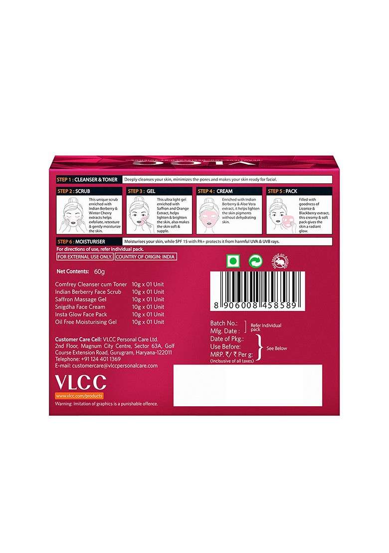Vlcc Set Of 3 Party Glow Single Facial Kit For Instant 60G Each - Indya