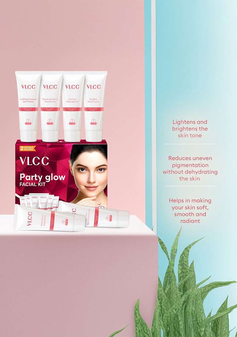 Vlcc Set Of 3 Party Glow Single Facial Kit For Instant 60G Each - Indya