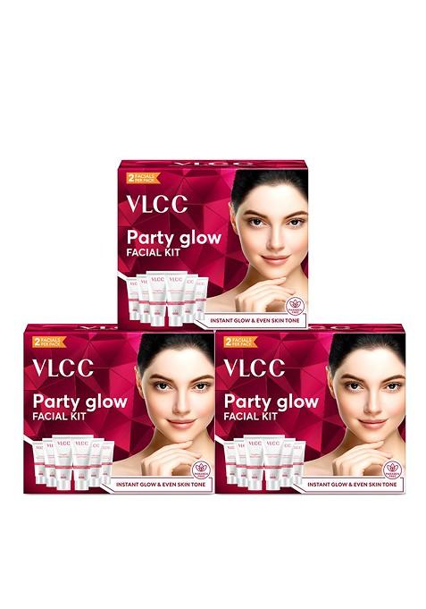 Vlcc Set Of 3 Party Glow Single Facial Kit For Instant 60G Each