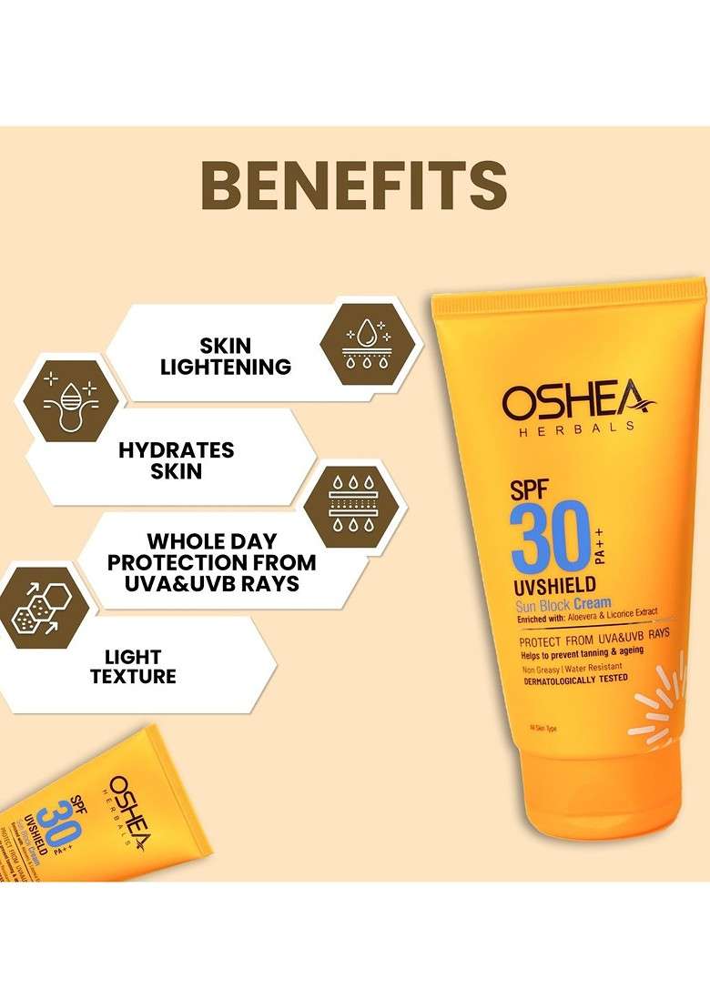 Oshea Herbals Uv Shield Sun Block Cream Spf30 Pa 60 G - Indya
