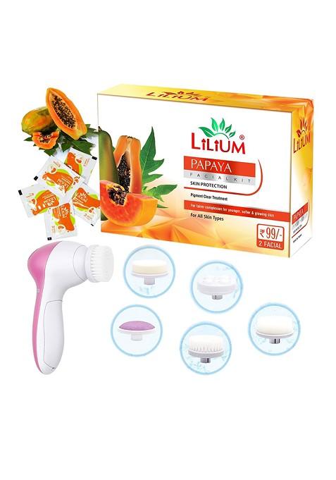 Lilium Papaya Facial Kit For Pigment Clear Treatment 60G With 5 In 1 Massager