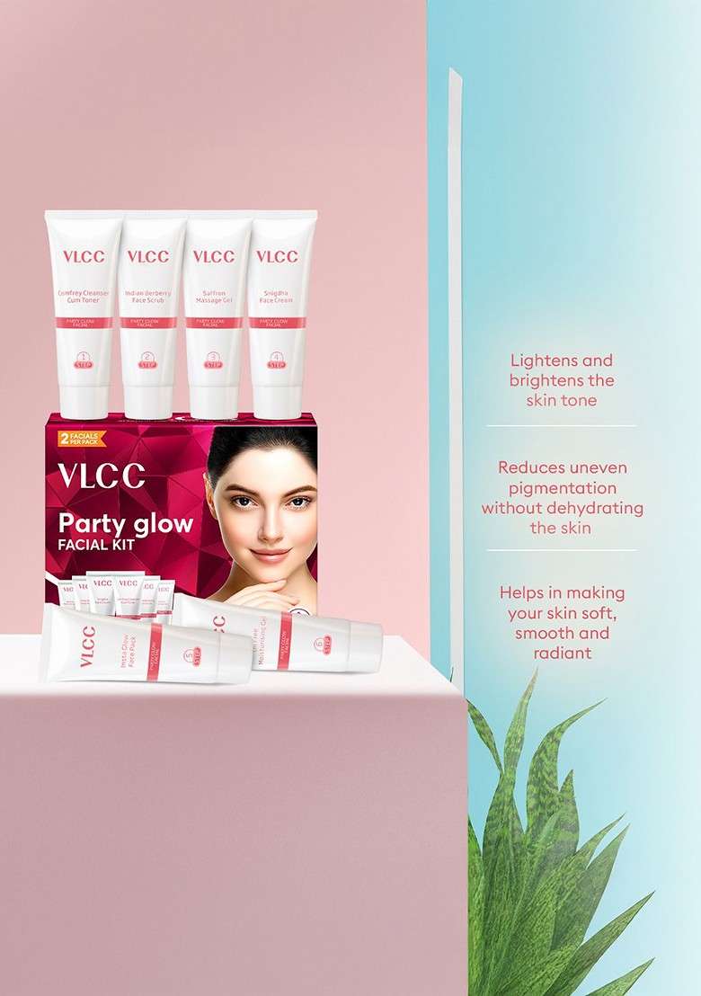 Vlcc Set Of 3 Single Facial Kits Gold Diamond Party Glow 60G Each - Indya
