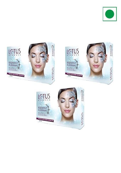 Lotus Herbals Set Of 3 Radiant Platinum Cellular Anti Ageing Facial Kit 37G Each