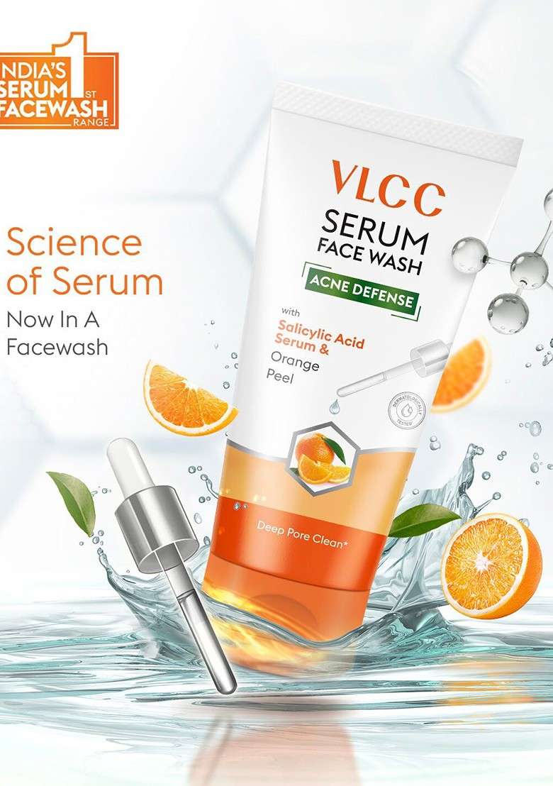 Vlcc Acne Defense Serum Face Wash With Salicylic Acid Orange 100Ml - Indya