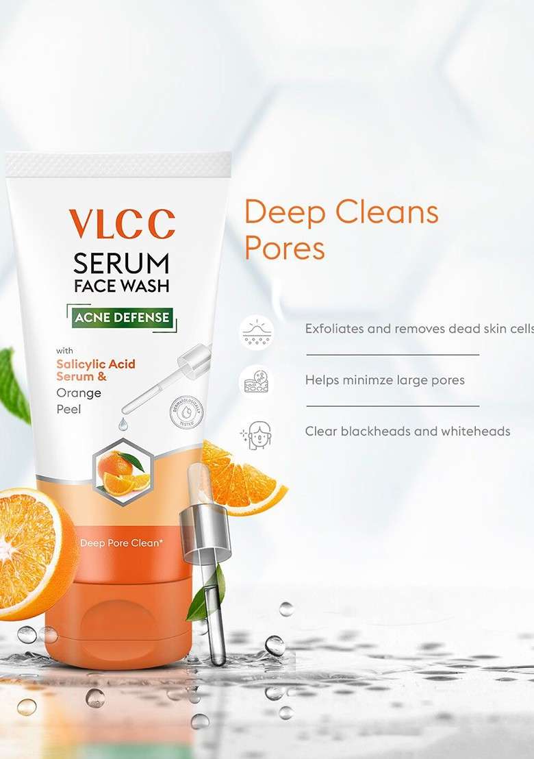 Vlcc Acne Defense Serum Face Wash With Salicylic Acid Orange 100Ml - Indya