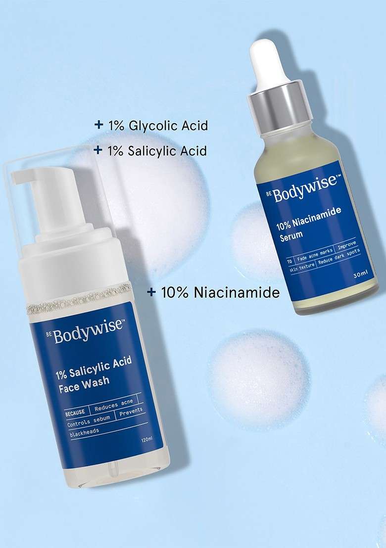 Be Bodywise Women Foaming Face Wash Niacinamide Serum Acne Marks Reduction Kit - Indya