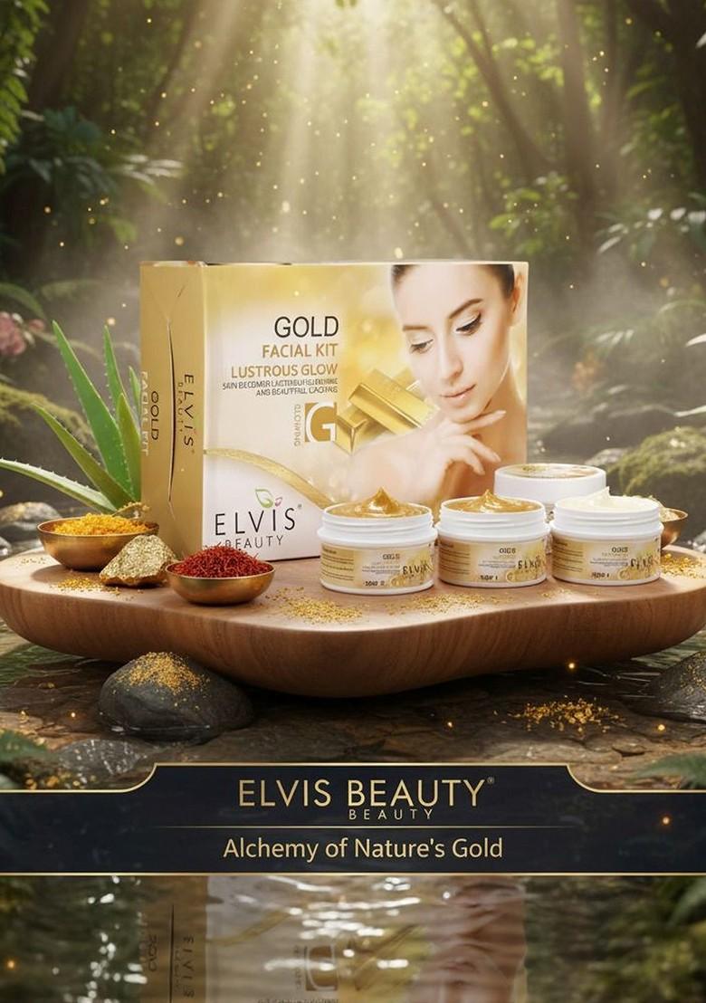 Elvis Beauty Women 5 Steps Gold Facial Kit For Glow Radiant Skin 420 G