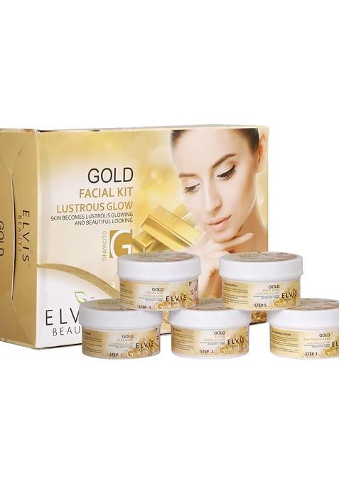 Elvis Beauty Women 5 Steps Gold Facial Kit For Glow Radiant Skin 420 G