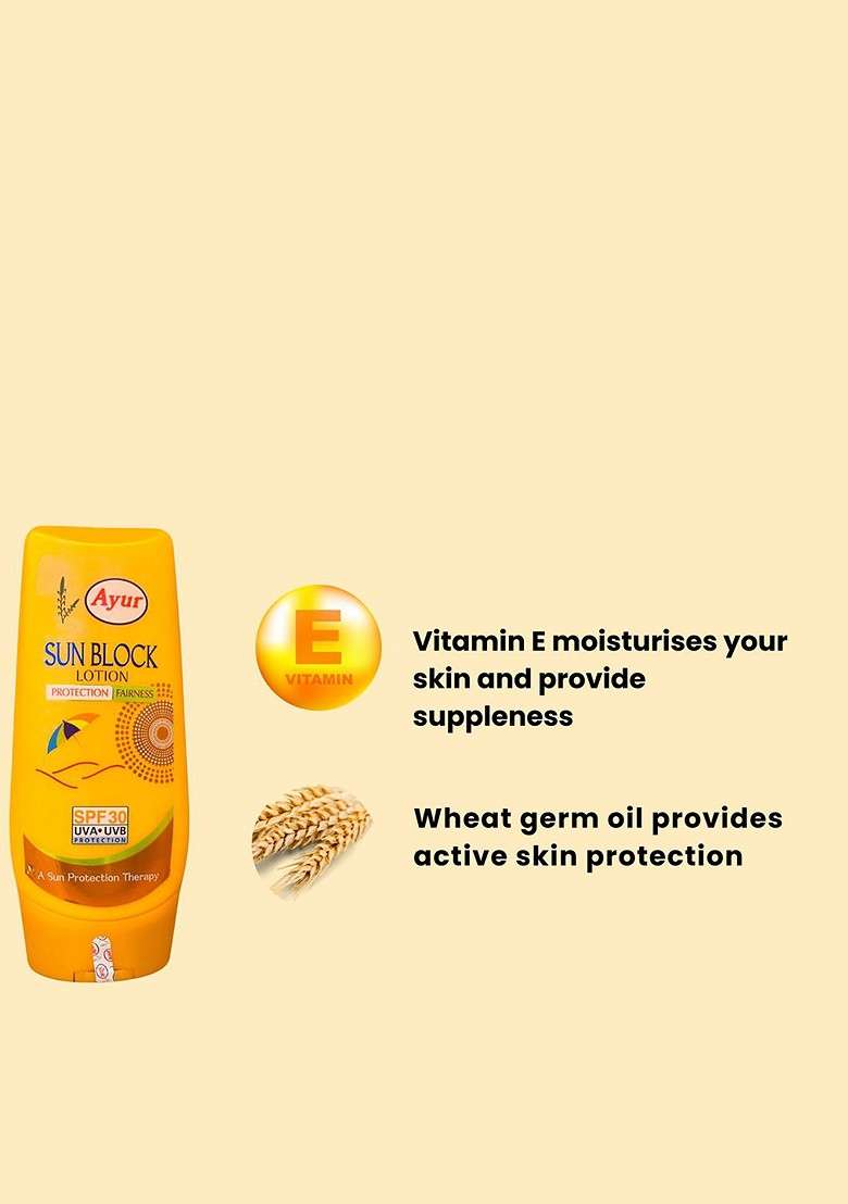 Ayur Herbals Sunblock Lotion Spf 30 With Vitamin E Wheat Germ Almonds Oil 100 Ml - Indya