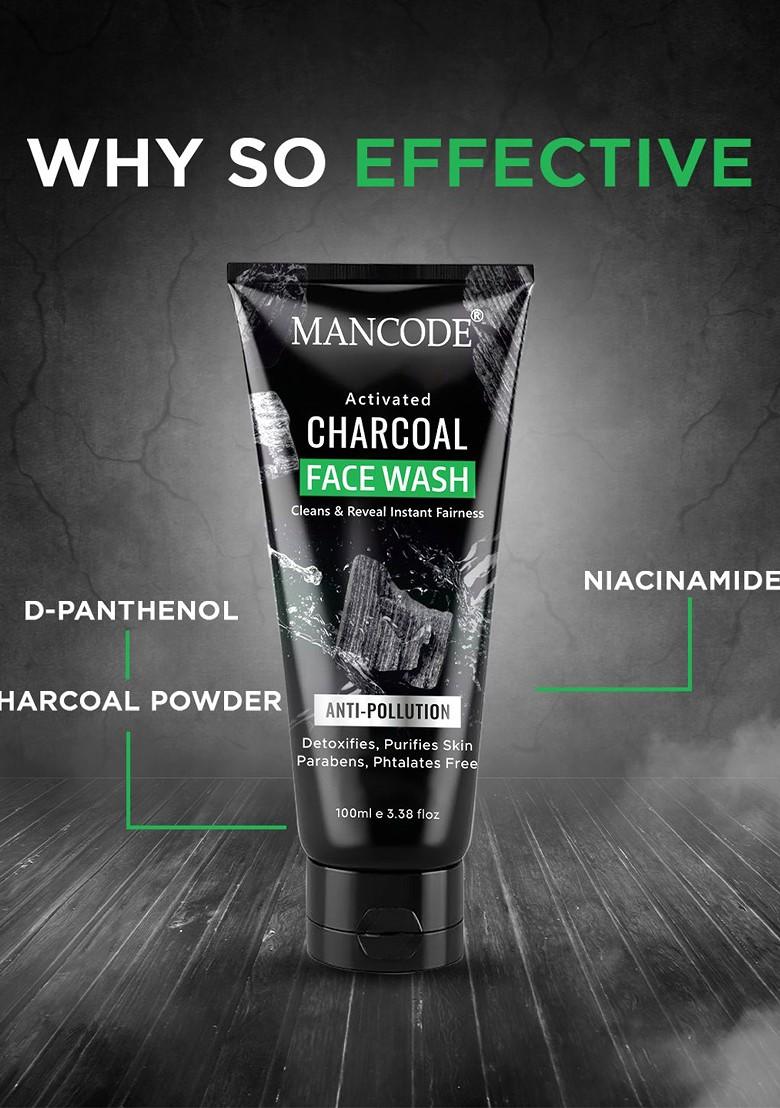 Mancode Men Charcoal Anti Pollution Face Wash For Deep Cleansing Oil Control 100Ml