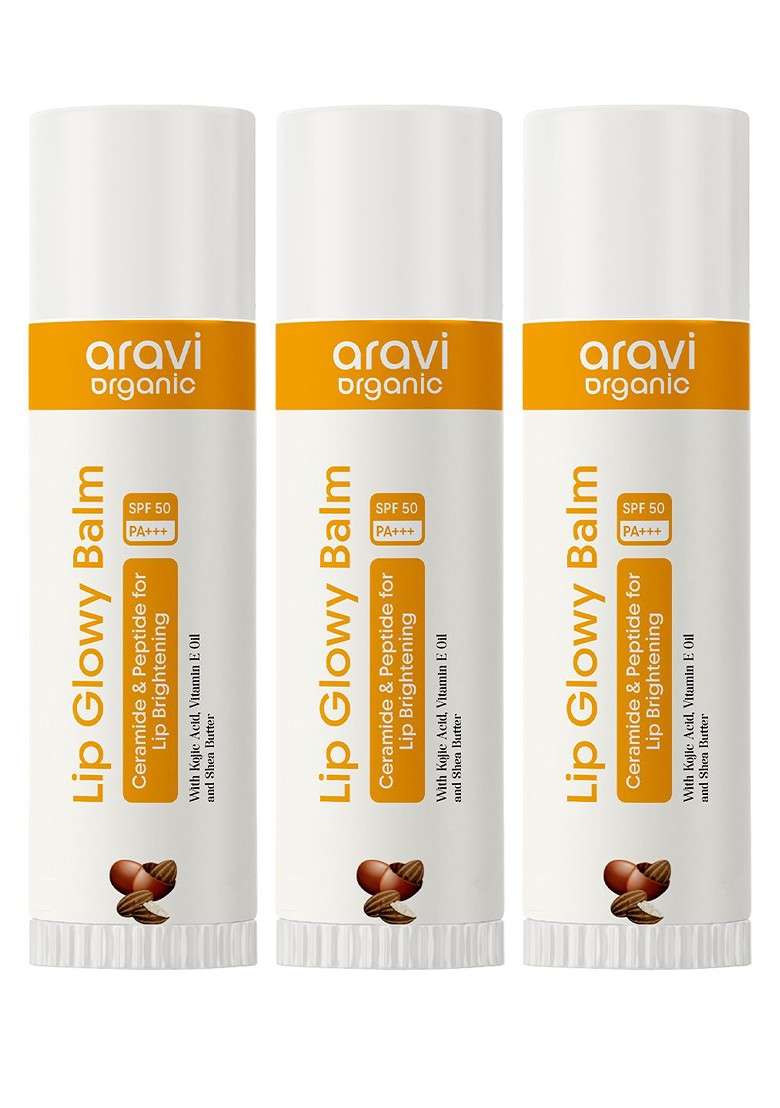Aravi Organic Set Of 3 Lip Glowy Balm With Spf 50 15 G Each - Indya