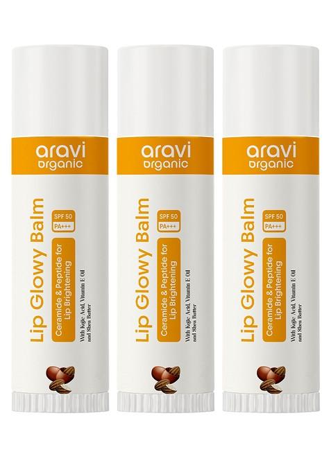Aravi Organic Set Of 3 Lip Glowy Balm With Spf 50 15 G Each