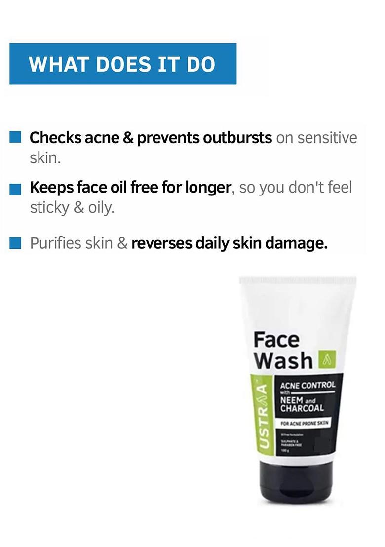 Ustraa Men Acne Control Oil Neem Charcoal Face Wash 100G