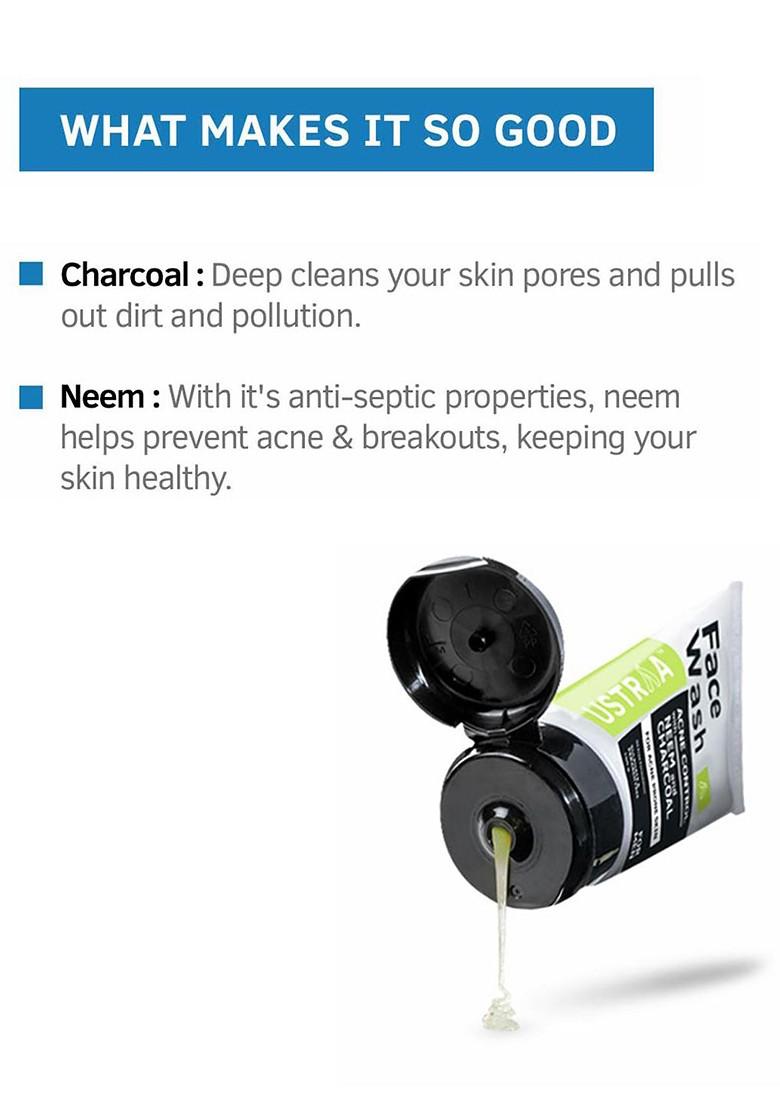 Ustraa Men Acne Control Oil Neem Charcoal Face Wash 100G