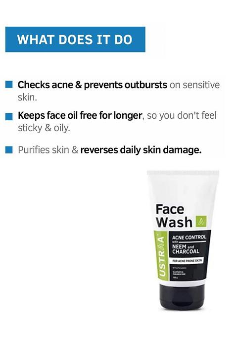 Ustraa Men Acne Control Oil Neem Charcoal Face Wash 100G